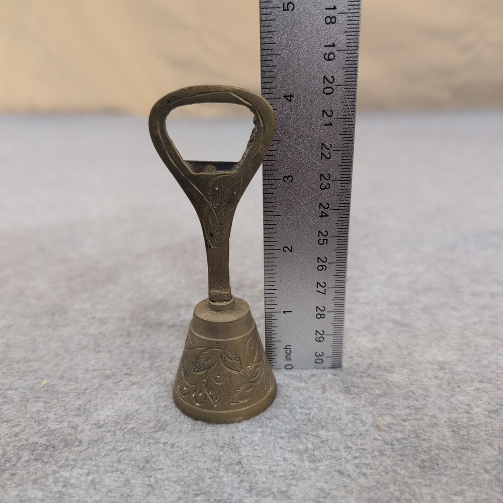 Vintage Brass Bell Bottle Opener Engraved Floral Design Unique Bar Tool - Picture 6 of 6